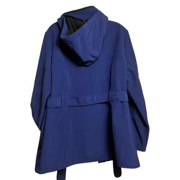London Fog Blue Hooded Belted Zip Front Jacket - L (2848) - Picture 7 of 8